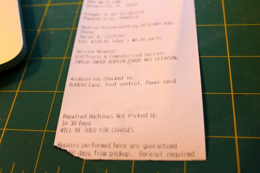 sewing machine repair receipt